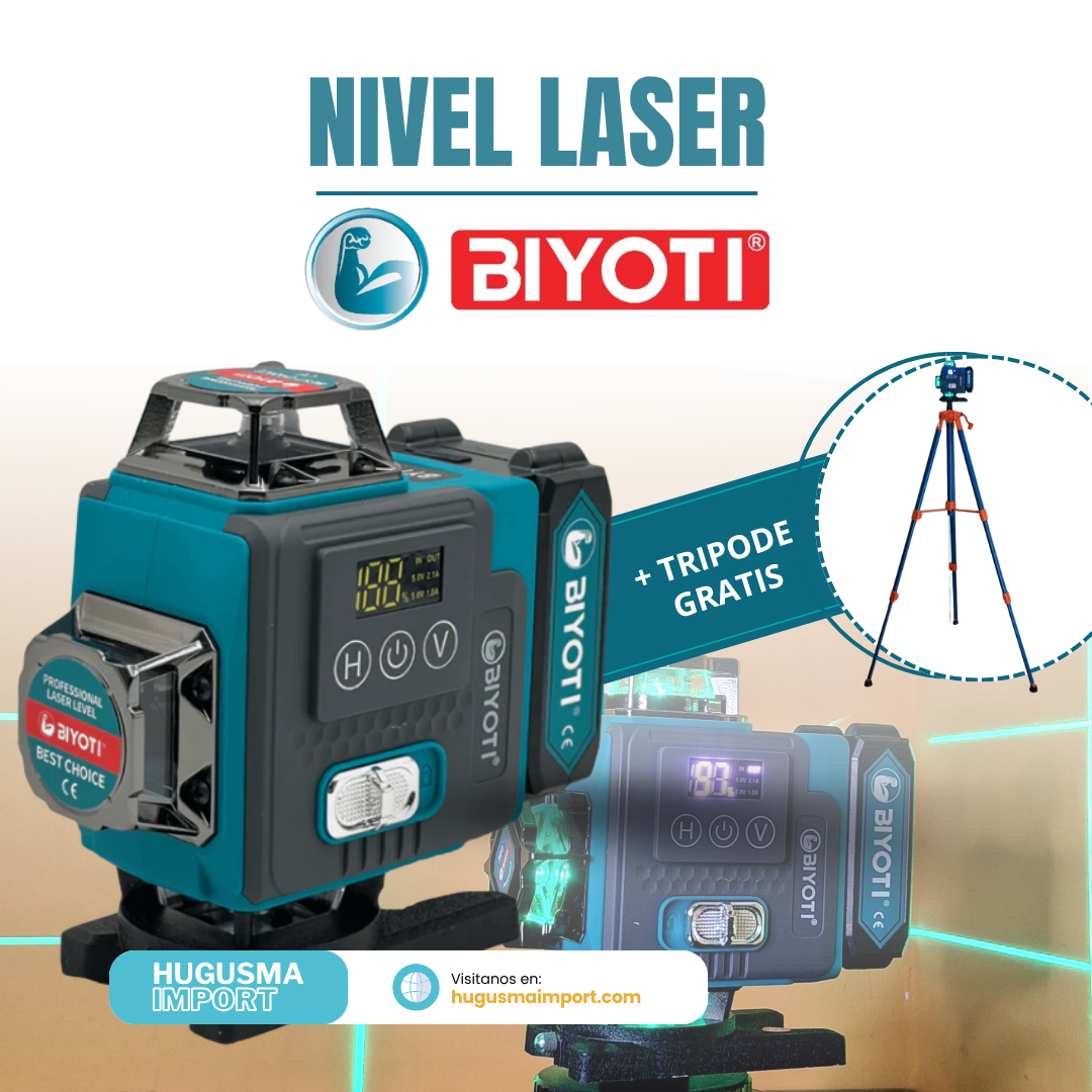 Nivel Laser 16 Líneas 360° Marca BIYOTI + Trípode de 1.30 de Regalo