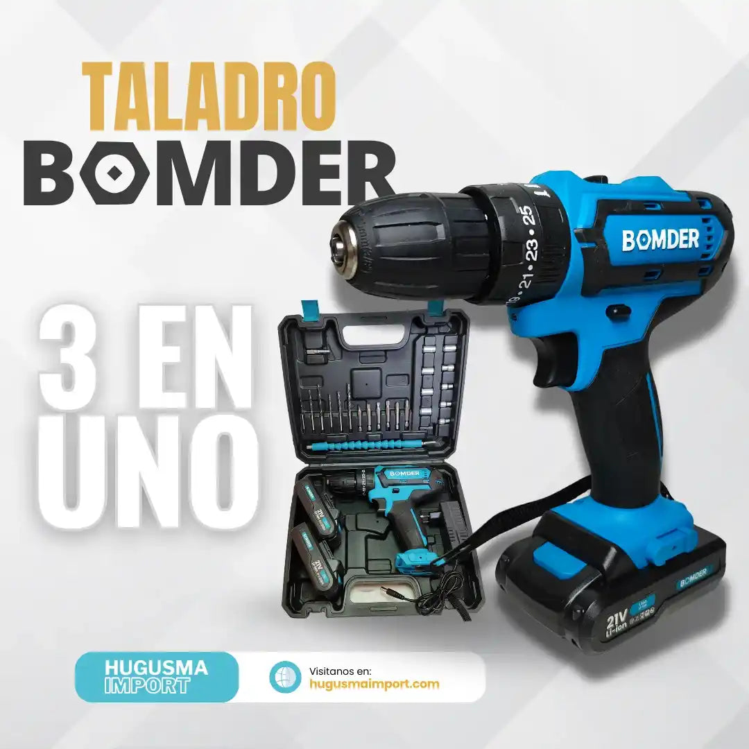 Taladro Bomder 3 en 1 Atornillador, Perforador y Percutor + 29 Accesorios
