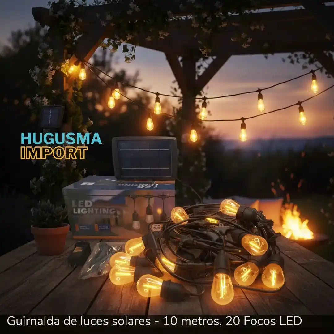 Guirnalda de 10 Metros con 20 Focos (Solar y Eléctrico)