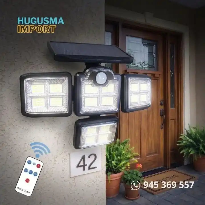 Lampara Solar de 4 Focos con Sensor de Movimiento