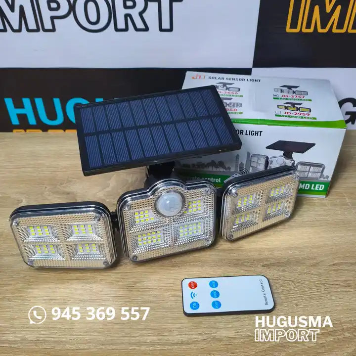 Lampara Solar de 3 Focos con Sensor de Movimiento