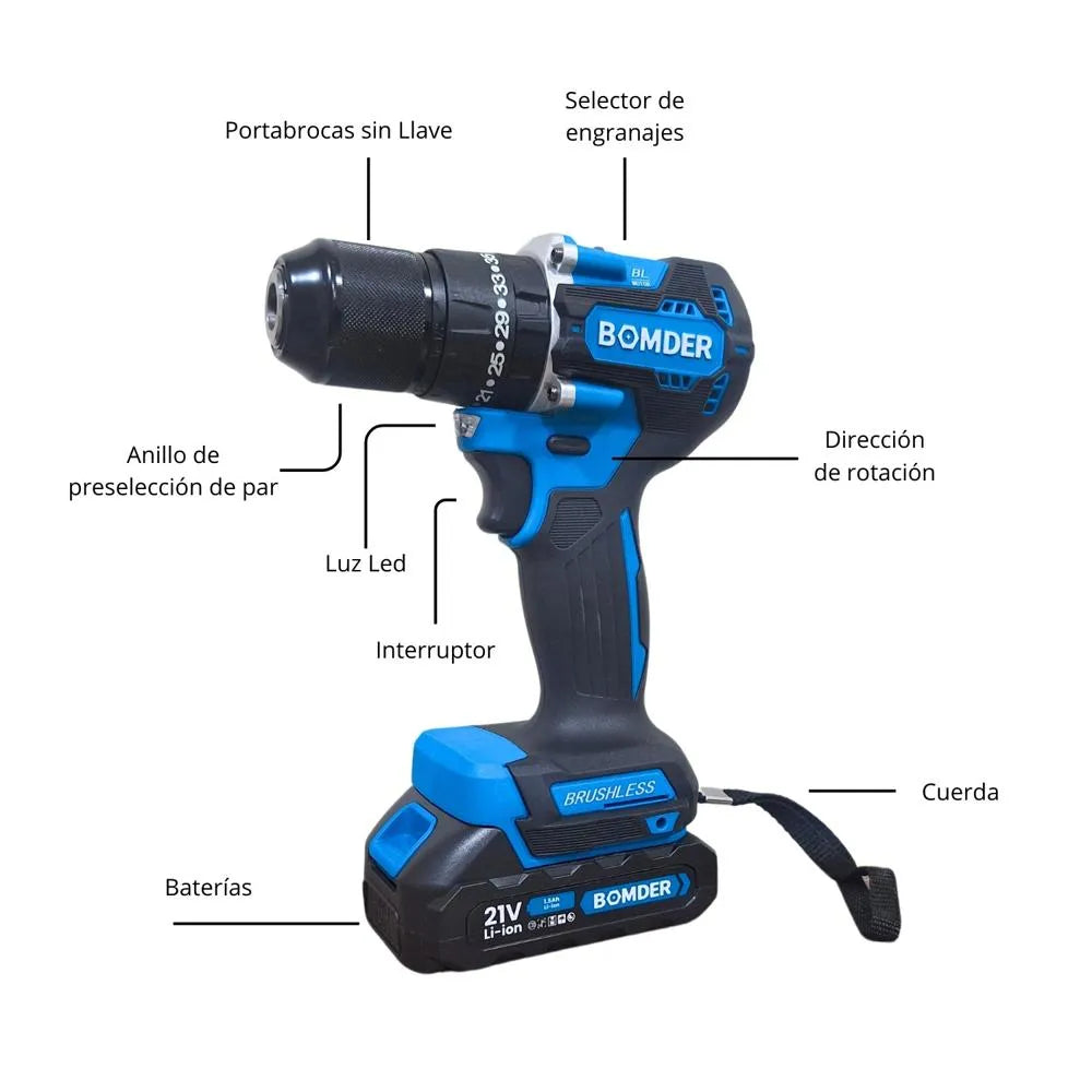 Taladro Bomder Motor Brushless + 29 accesorios