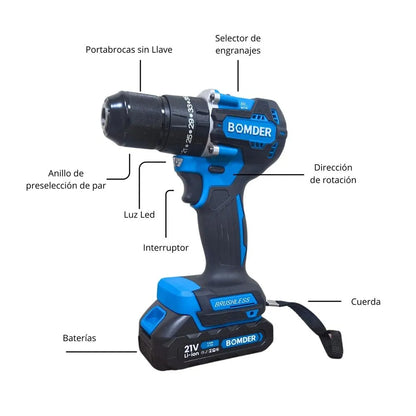 Taladro Bomder Motor Brushless + 29 accesorios