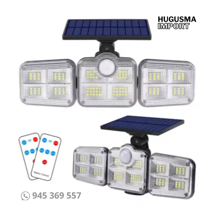 Lampara Solar de 3 Focos con Sensor de Movimiento
