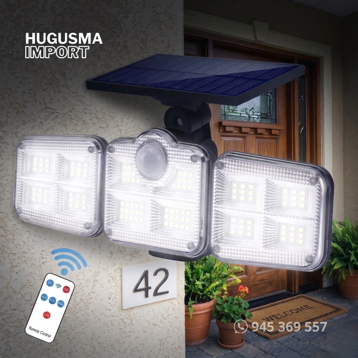 Lampara Solar de 3 Focos con Sensor de Movimiento